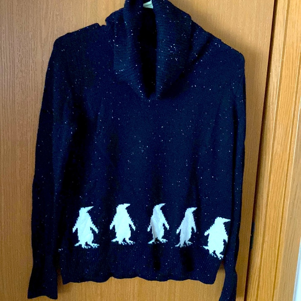 LOFT, turtleneck sweater with penguin design